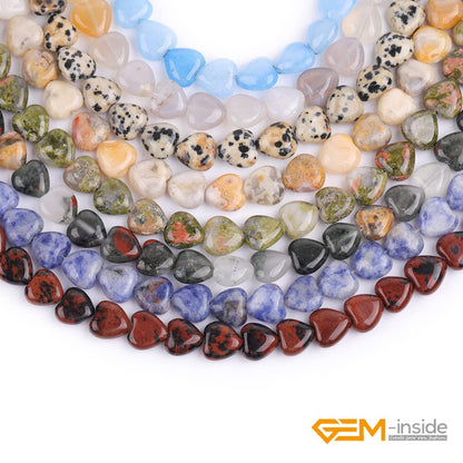 GEM-Inside 10mm Heart Charms Natural Yellow Crazy Lace Agate Gemstone Stone Beads for Jewelry Making Full 15" Strand Power Energy Healing Chakra Stone Beads