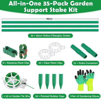 117 PCS Garden Stakes, Fiberglass Tomato Stakes, Garden Sticks with Accessories, 35 Sets DIY 4ft, 5ft, 6ft, 7ft Plant Stakes, Plant Sticks Supports for Indoor Outdoor Plants Tomato, Vegetables, Pepper