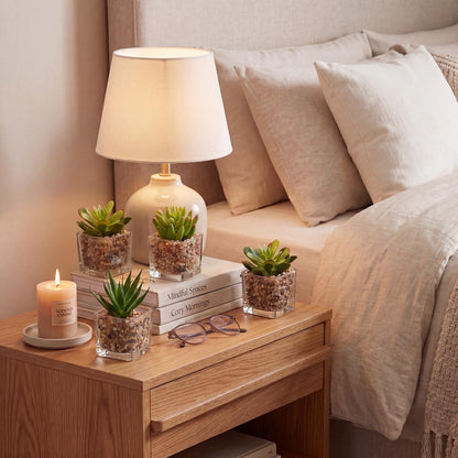 Briful Set of 4 Succulents Plants Artificial in Clear Glass Pots Small Fake Succulents Plants Mini Faux Plants Indoor for Window Sill Office Table Desk Shelf Bathroom Decor