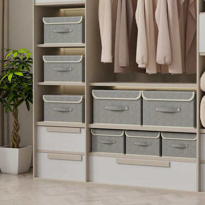 ENUMAIL Storage Boxes, Collapsible Storage Bins with Lids, Cotton and linen cloth Storage Baskets with Handle, for Books, Closet, Bedroom, Home, 10.2x7.9x6.7 in, Grey