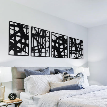 Bdor Decorative Metal Panels, Set of 4, 10.98" x 15.94", Modern Geometric Design, Black Metal Wall Art, Room Dividers, Architectural Elements for Home and Office Décor