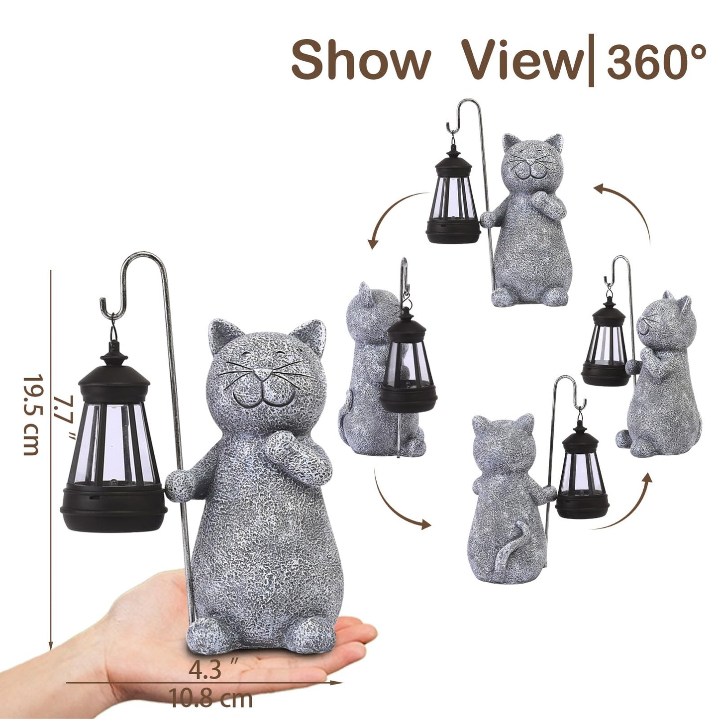 Qeeman Solar Cat Garden Statue: Weatherproof Resin Figurine with Warm Glow Lantern - Outdoor Decor for Yard Pathway Patio Porch Balcony - Gifts for Mom Grandma Cat Lovers