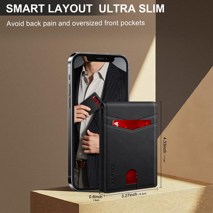 Wallet for Men Slim RFID Blocking Leather Credit Card Holder Wallet for 14 Cards, Bifold Minimalist Thin Wallet with 2 ID Windows & Cash Slot, Front Pockt Carteras Para Hombres, Birthday Gifts for Men