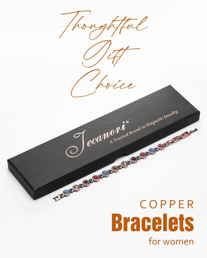 Jecanori Copper Bracelets for Women, Magnetic Bracelets for Women with 3800 Gauss Ultra Magnets and Sizing Tool, Elegant Round Gemstone