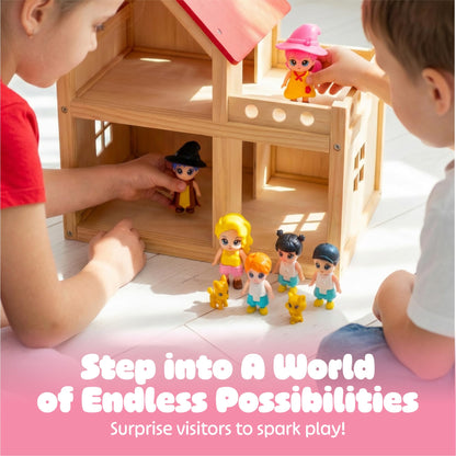 FUNERICA Dollhouse Family Figures & Pets – Poseable Family Dolls Set – Miniature Dollhouse People - Compatible Doll House Accessories for 1:12 & 1:24 Wooden & Plastic Dollhouses + Bonus Figures