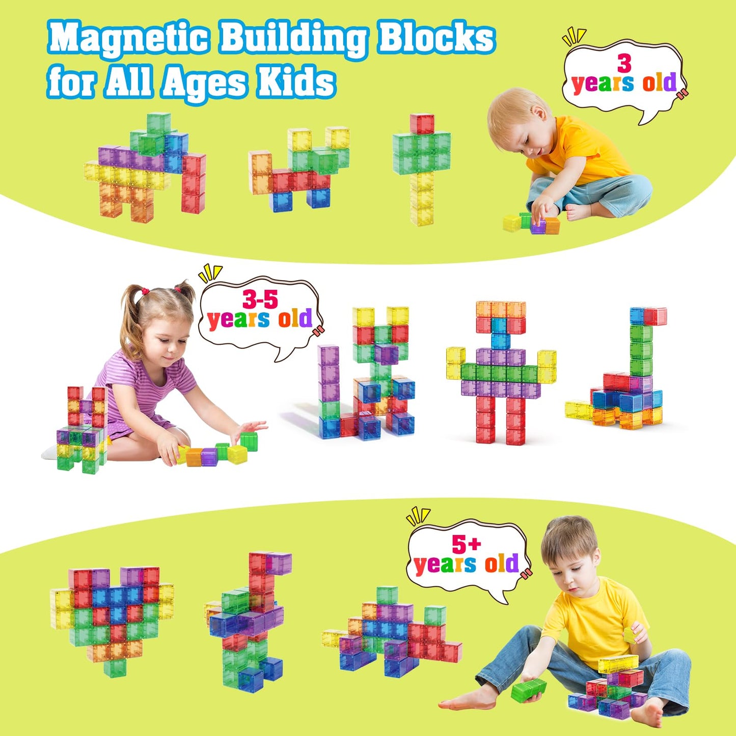 Caferria 1.4 inch Large Magnetic Blocks for Kids, 30pcs Magnet Building Blocks, Preschool STEM Sensory Montessori Stacking Cubes Educational Building Toys for 3 4 5 6 7 8 Year Old Boys Girls