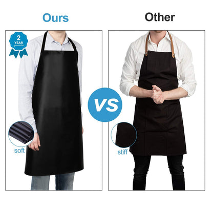 2 Pack Waterproof Rubber Vinyl Apron 40 Inch Chef Aprons for Men Heavy Duty Chemical Work Apron Extra Long Grilling Aprons with Adjustable Bib Apron for Dishwashing Lab Butcher Cooking Kitchen Black