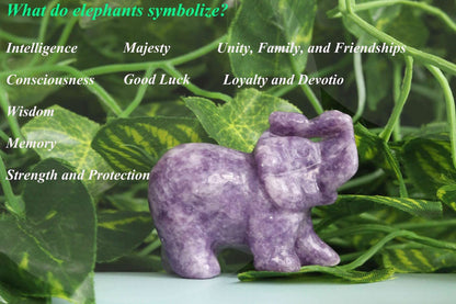 2" Amethyst Elephant Decor Natural Healing Crystal Stones Polished Hand-Carved Gemstone Big Cute Hippie Sculpture Statue Figurines Energy Purple Home Room Office Desk Decoration Gifts for Women Men