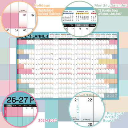 2026-2027 Yearly Wall Calendar - Calendar 2026-2027, Yearly Wall Calendar, July 2026 - June 2027, 23.1" x 34.6" (Open), Wall Calendar 12 Month, Julian Dates, Thick Paper, Round Stickers