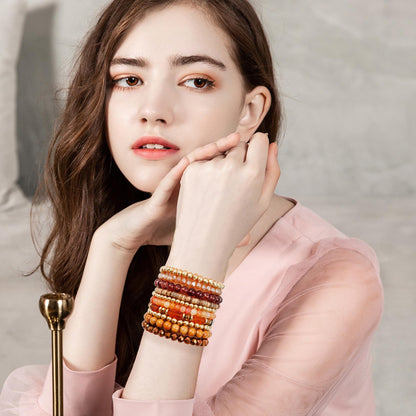 GOOJIDS Surfer Heishi Clay Bead Bracelets for Women Bohemian Stackable Gold Plated Beaded Stretch Bracelets Elastic Layering Friendship Bracelets Set Boho Jewelry