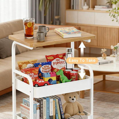 ULIKEUS Rolling Cart with Wooden Tabletop 3-Tier Metal Utility Rolling Cart Storage Organizer with Lockable Wheels for Kitchen, Office, Bedroom