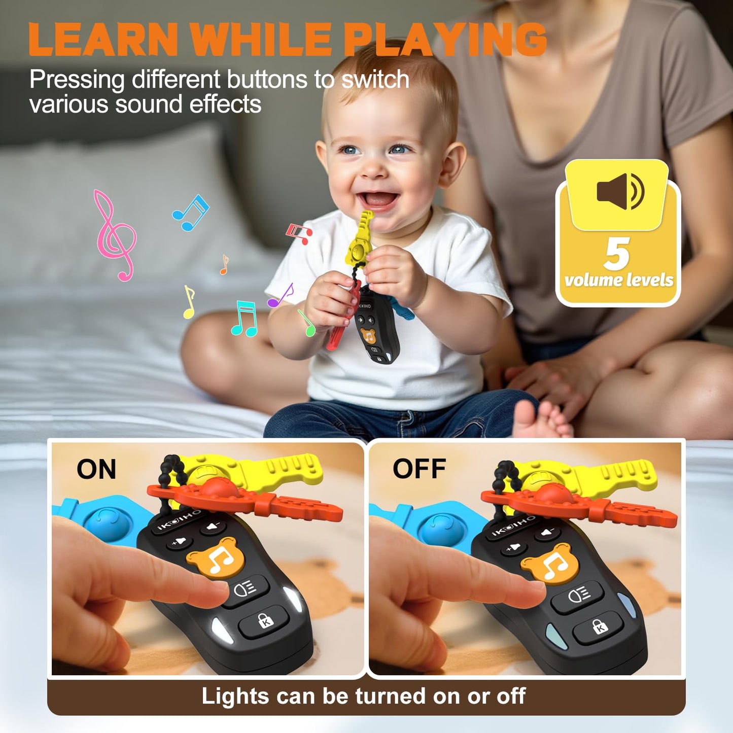 Baby Toy Car Keys - Baby Keys Toy Pretend Play with Sounds & Lights Interactive Musical Sensory Learning Toys Gifts for 1 Year Old Boys Girls Infant Toddlers Kid Age 6+ Months