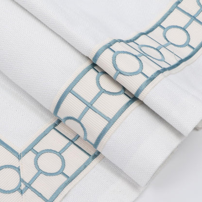 Cordless Roman Shades, Blackout Roman Shades, White Embroidered Blue Border Window Shades for Windows, Doors, Kitchen Windows
