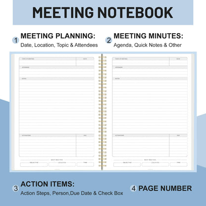 Yoment Meeting Notebook for Work with Action Items 8.5 x 11 Hardcover Professional Notebooks for Work Organizer Planner Business Meeting Notebooks for Note taking,Light Blue