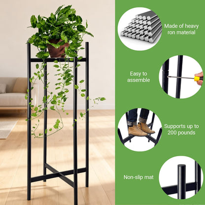 XYCCRX 2 Tier Metal Plant Stand Set of 2, Tall Indoor Plant Stands for Home Room, Corner Flower Pot Holder Rack for Patio Balcony Garden, Modern Planter Shelf for Large Small Potted Plants, Black
