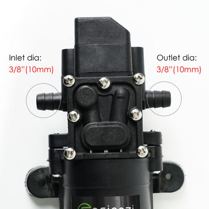 12V DC Fresh Water Pump with 2 Hose Clamp 12 Volt Diaphragm Pump Self Priming Sprayer Pump with Pressure Switch 4.5 L/Min 1.2 GPM 110 PSI Adjustable for RV Camper Marine Boat Lawn