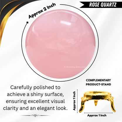 Amazing Gemstone Rose Quartz Crystal Ball with Stand - 2 Inches Crystal Sphere Meditation Balls for Witchcraft and Decorative Balls