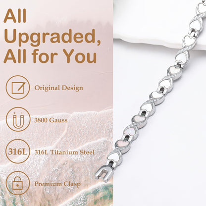 Feraco Ultra Strength Magnetic Bracelets for Women with 3800 Gauss Therapy Magnets, Titanium Steel Magnet Bracelet for Women with Natural Fritillaria, Adjustable with Sizing Tool, Original Design