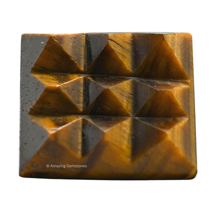 Amazing Gemstone Tiger Eye Crystal Pyramid with 9 Pyramid Plate Bottom - 1" Mini Pyramid Figurine of Natural Stone Pyramid for Meditation, Reiki, Chakra Balancing Vastu Pooja and Crystal Grids