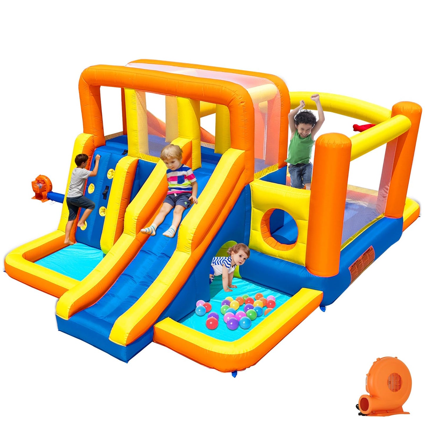 Baralir 16.5x11FT Heavy Duty Bounce House Water Slide Combo for Big Kids, Wet/Dry Split Play Zones, Kids Bounce House with 2 Independent Slides, 2 Climbing Walls & 2 Pools, 2 Crawl Tunnels