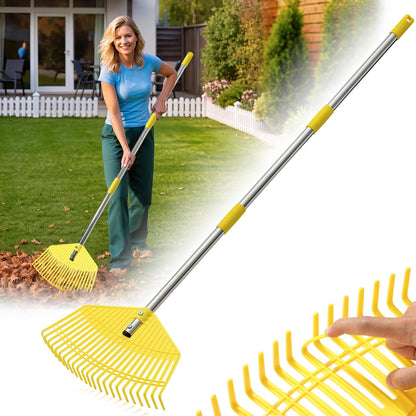 Leaf Rake - 16.5" Wide Nylon Plastic Head,51" Adjustable Stainless Steel Handle,Heavy Duty Gardening Leaves Rake Tools for Garden Lawns,Yard,Shrub,Grass - Lightweight for Women,Seniors & Kids