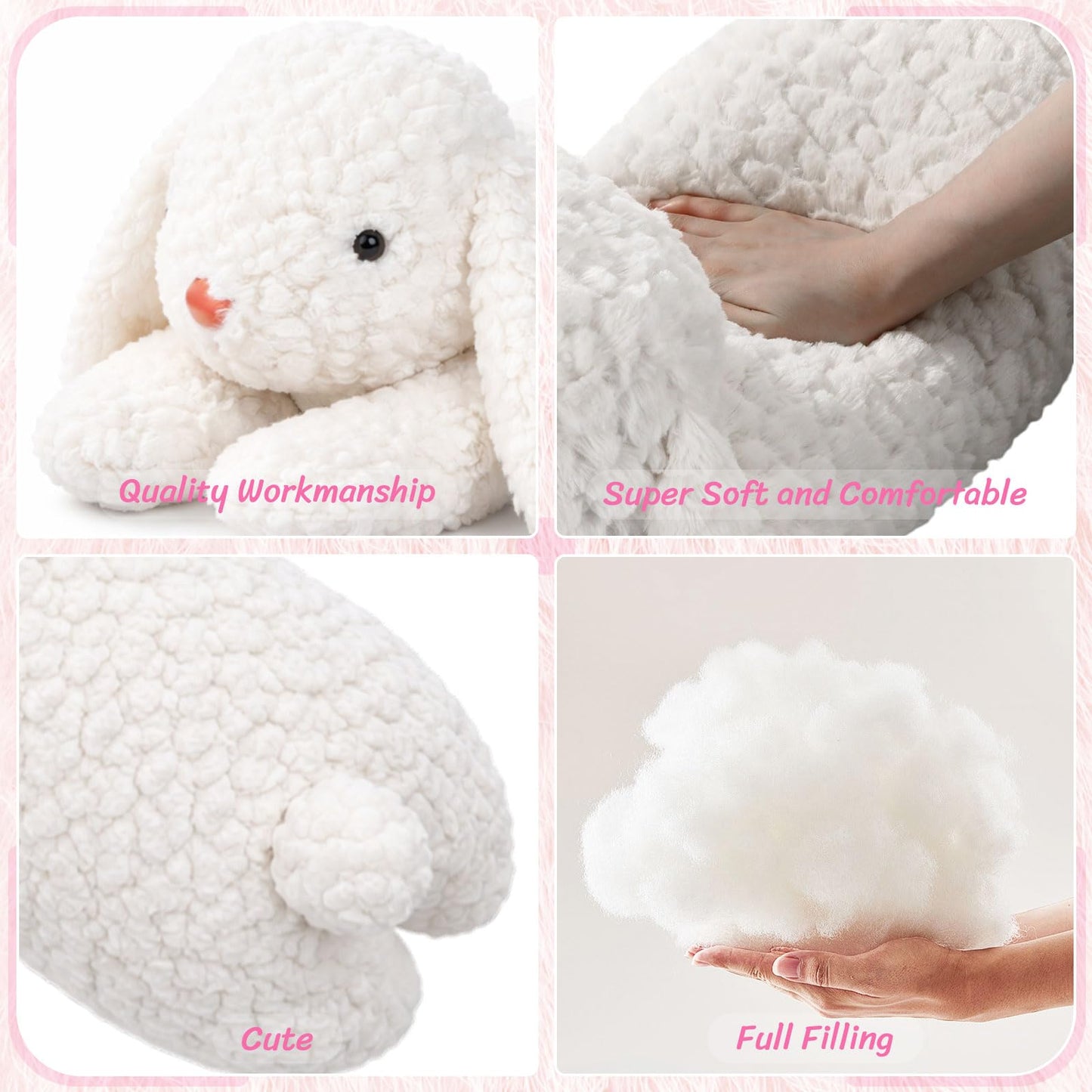 Lewtemi 47 Inches Giant Rabbit Stuffed Animal Weighted Oversized White Plush Toys Soft Plush Hugging Pillow Bedroom Decor Backrest for Accent Chairs Birthday Gift for Kids Boys Girls Adults