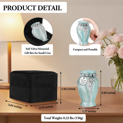 Dletay Small Urns for Human Ashes Keepsake with Box 2.85 Inch Memorial Mini Cremation Urn for Women Men Aluminum Decorative Funeral Urns Case- Lake Green