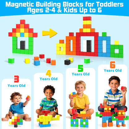 48PCS Magnetic Blocks for Toddlers Outdoor Toys, Large Magnetic Cube Toy for Sensory Montessori Education Preschool Magnet Toys for 3 4 5 6 Year Old Boys and Girls