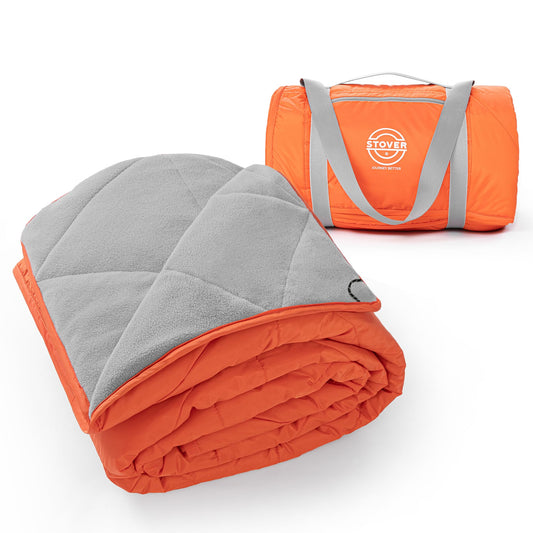STOVER Large Waterproof Outdoor Stadium Blanket- Extra Thick Soft Fleece Camping Blanket for Travel, Picnics, Sports, Dogs- 79"x55" Warm, Windproof, Sand-proof, Lightweight, Packable (Game Day Orange)