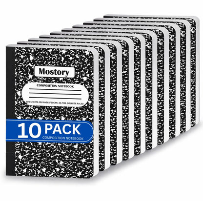 MOSTORY Pack of 10 Composition Notebook - College Ruled 200 Pages (100 Sheets), Size 7.5" x 9.75", Bulk School Supplies, Office, Bulk Notebooks for School, Writing Journal Notebook with Lined Paper