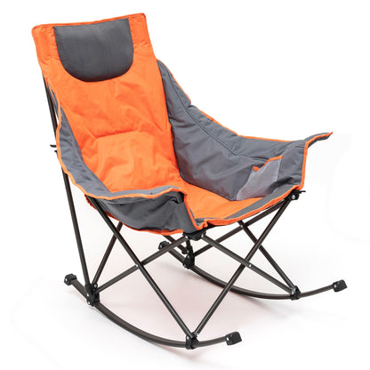 SUNNYFEEL Oversized Rocking Camping Chair, Fully Padded Patio Chair with Side Pocket, High Back Portable Lawn Recliner with Headrest, Outdoor Camp Rocker Chairs for Adults Heavy Duty 500 LBS Carry Bag