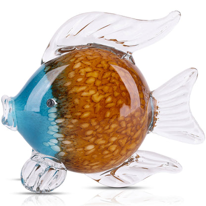 LCCCK Large Glass Fish Figurines Hand Blown Glass Fish Statue and Sculpture Home Decor, Murano Animal Tropical Sea Glass Paperweights for Desk, Glass Aquarium Coastal Beach Decorative (Brown)