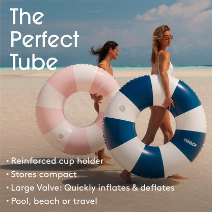 FUNBOY Giant Vintage Navy Blue Stripe Inflatable Tube Pool Float with Cup Holder 48" Large Pool Float for Adults Inner Tube Swimming Pool Toys Swim Rings Pool Lounger Float for Pool Party & Summer