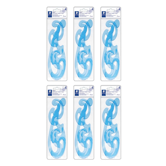 STAEDTLER Mars Professional French Curve Design Ruler Set for Pattern Making 12-Pack (6 Sets of 3 pcs), 3 Essential A B C Shapes, Blue Transparent Plastic with Inking Edge, 18 Count