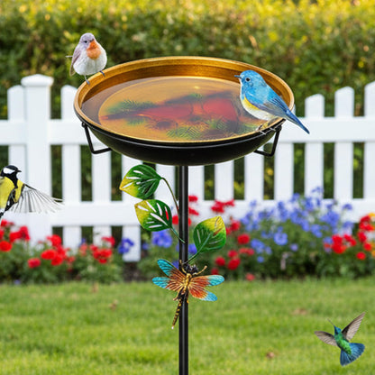 35.4In Metal Bird Bath for Outside, Freestanding Garden Birdbaths & Birdfeeder with Upgraded 5 Prongs Base, Bird Baths Feeder Water Bowl for Outdoors Patio Yard Lawn Art Decor (Yellow+Red)