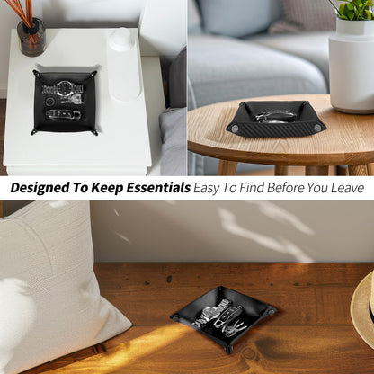 Carbon Zone Valet Tray Organizer with Carbon Fiber Style Texture, Foldable Catchall Tray for Keys, Wallet & Everyday Essentials(Black-Small)