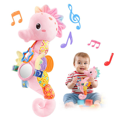 LIGHTDESIRE Baby Toys Musical Seahorse,Infant Stuffed Animal Toys with Crinkle and Rattles,Soft Sensory Toys with Textures for Tummy Time Newborn Boys Girls 0 3 6 12 Months(Pink)