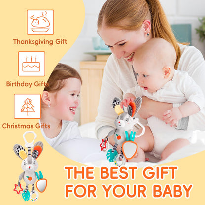 Baby Hanging Toys 0-12 Months - Interactive Stroller & Car Seat Toy with Jingle Sounds, Clinking Rings & Detachable Links | Safe Developmental Toys for Activity Gyms, Infant Baby Crib Mobile