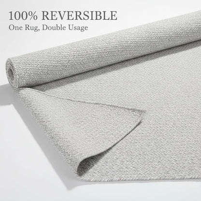 Super Area Rugs 3X5 Farmhouse Braided Rug Cotton Kitchen Reversible Carpet, Gray & White, 3' X 5' Oval