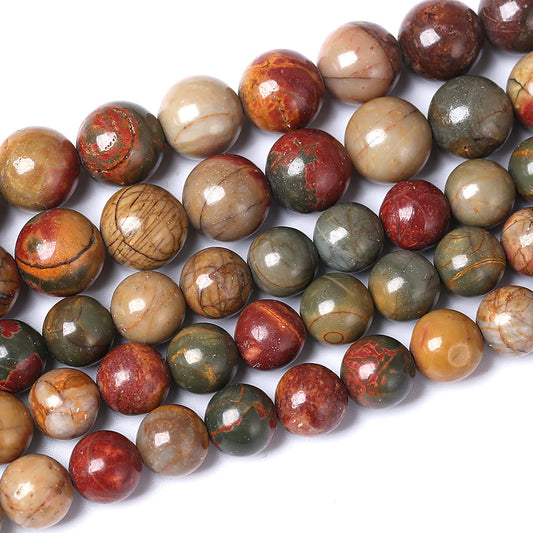 90PCS 8mm Natural Picasso Jasper Beads Healing Power Stones Round Loose Gemstone Beads for Jewelry Making DIY Bracelet Necklace 32" 2 Strands