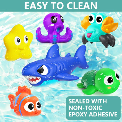 GZHFMUS No Hole Mold Free Baby Bath Toys for Kids Ages 1-3,Water Toys for Babies and Toddlers,Ocean Animal Bath Toys for Bathtub,Shower,Beach, Pool,Water Table,Boys Girls Gifts with Storage Bag