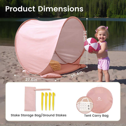 Tiny Land Baby Beach Tent – Pop Up Baby Tent with UV Protection, Portable Baby Beach Essentials, 35"x28"x32" Sun Shelter for Infants, Baby Outdoor Use (Pink)