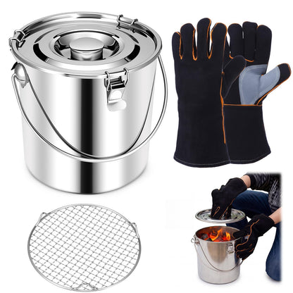 Mifoci 3 Pcs Charcoal Saver Kit 3 Gallon Stainless Steel Charcoal Extinguishing Bucket with Lockable Lid Coal Extinguishing Pot for Grills Wood Burning Stoves Campfires Ash Storage
