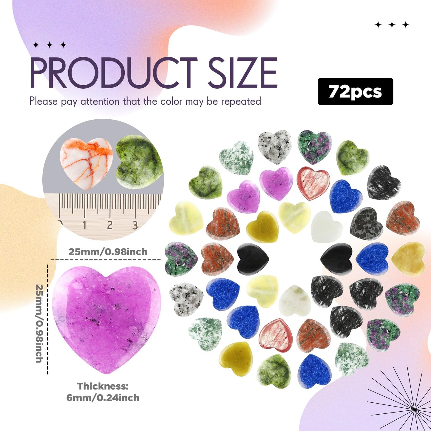 Nuenen 72 Pcs Natural Heart Shaped Crystal Stone 1 Inch Worry Stone Bulk Heart Palm Pocket Healing Carved Love Mini Gemstone Decor for Valentines Witchcraft Meditation