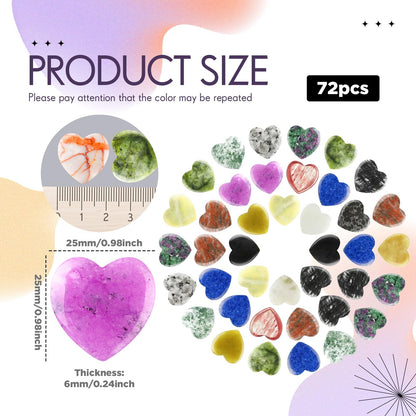 Nuenen 72 Pcs Natural Heart Shaped Crystal Stone 1 Inch Worry Stone Bulk Heart Palm Pocket Healing Carved Love Mini Gemstone Decor for Valentines Witchcraft Meditation