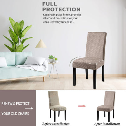 BOGUANG Waterproof Dining Chair Cover,Spandex Fabric Fit Stretch Chair Slipcover,Removable Washable Jacquard Parsons Chair Covers (Khaki,Set of 6)