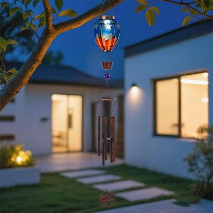 MUMTOP Solar Wind Chimes for Outside - American Flag Hot Air Balloon Wind Chimes Outdoor Unique, Glass Windchimes Clearance for Garden, Patio,Yard Decor Gift