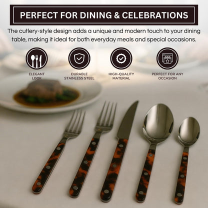 Khen Premium Stainless Steel Flatware Set, 20 Piece Tortoise Cutlery Collection, Mirror Polished Tableware Utensils for Kitchen Dining, Elegant Modern Design with ABS Handle, Durable Dinnerware