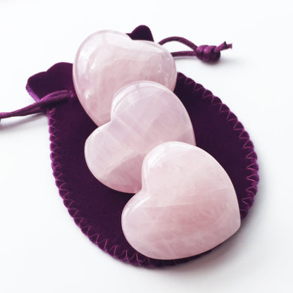 Polar Jade Set of 3 Hand-Carved Natural Rose Quartz Puffy Hearts – Healing Stones for Chakra Energy, Meditation, Massage, and Elegant Decoration