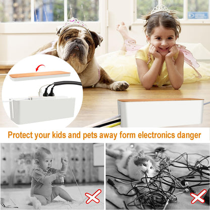 YUANYE Cable Management Box Cable Management Kit for Power Strip to Hide Wires,Cord Organizer Boxes,Safe ABS Material Wire Organizer of Cable Clips Sleeve for Home & Office,3Pack-128PCS/White